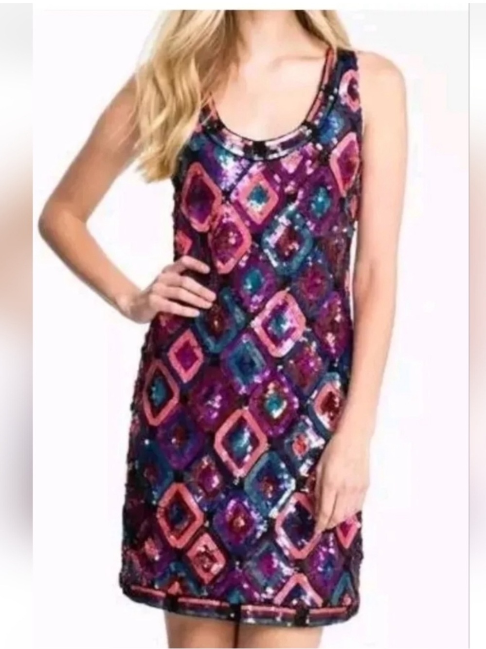 Trina Turk Purple Pink 'All Eyes On Me' Lantern Sequin Dress $398 Beautiful Sz 2